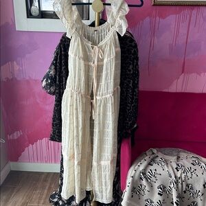 Free people Cream Ruffled Maxi vest